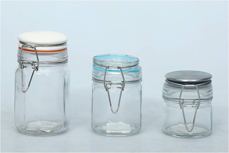 Storage Jar Glass Bottle Manufacture, Mini Spice Jar With Clamp