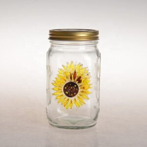 Airtight Glass Mason Jars with Screw Lids - Clear Food Storage Containers, 16oz with Gold Lids