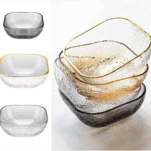 Hammered Glass Salad Bowl - Transparent Gold Rim Design for Fruits & Vegetables, Creative High-End Serving Bowl